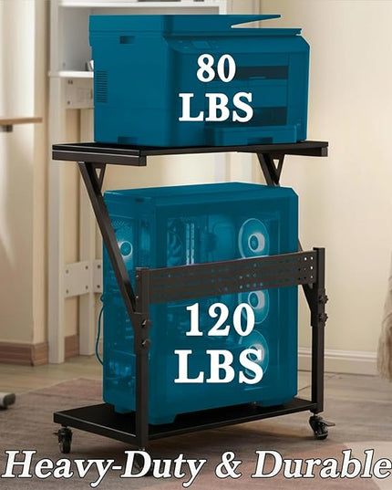 Computer Tower Cart, Height Adjustable PC Tower Stand, Mobile Rolling PC Cart, 2-Tier ATX-Case CPU Holder, PC Stand with Wheels, 23.23"-31.10" H, Black Pro