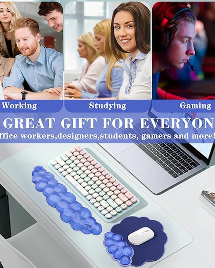 Gel Cloud Keyboard and Mouse Wrist Rest, Cute Wrist Support and Arm Support Rest for Typing Pain Relief，Suitable for Office/Computer/Laptop/Gaming Set-Blue