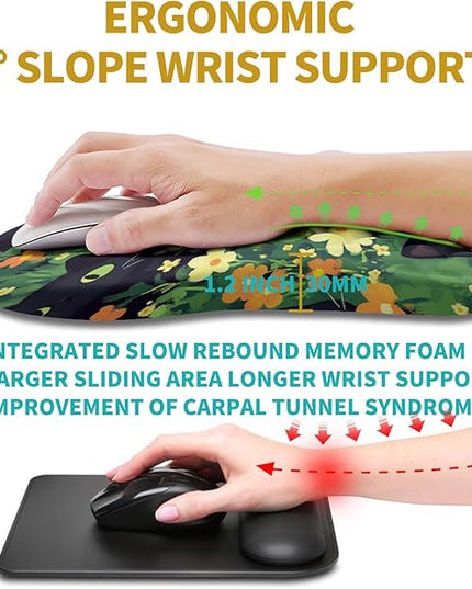 Hokafenle Ergonomic Mouse Pad Wrist Support, Wrist Rest Mousepad for Carpal Tunnel Pain Relief with Integrated Memory Foam Slope Massage Bulge (11.8x7.9 inch,Cute Cat