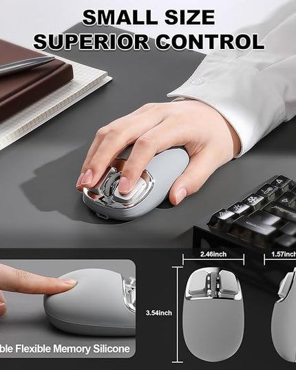 YUNZll C1 Silicone Wireless Mouse, Tri-Mode 2.4G/USB-C/Bluetooth Mouse, 4800 DPl Optical Tracking, 6 Adjustment Levels,Customize Mice for Laptop, Computer, iPad, MacBook (Gray Silver)