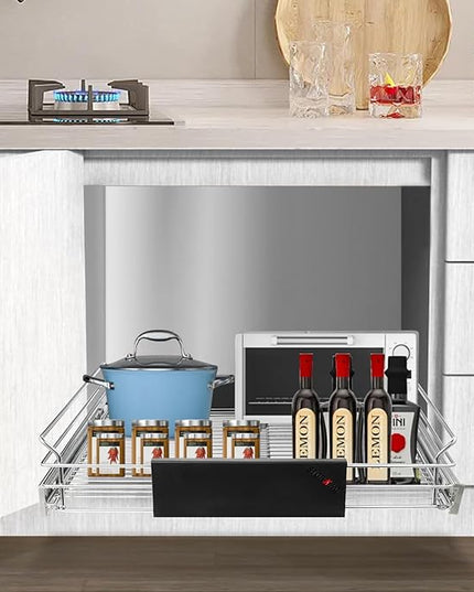 STORKING Expandable Pull Out Cabinet Organizer, Slide Out Drawers for Kitchen Cabinets, Heavy Duty Storage Drawers, Chrome Plated Cabinet Wire Shelf, Adjustable Width 12.5~20.2" W x 17.3" D