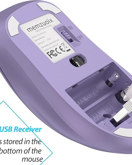 memzuoix 2.4G Wireless Mouse, 1400 DPI Computer Mice with USB Receiver, Portable Wireless USB Mouse Battery Powered Cordless Mice for Laptop, PC, Desktop, 5 Buttons (Lilac)