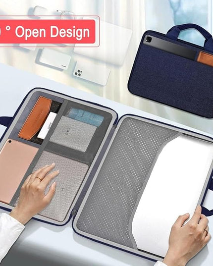 Hseok Laptop Case 13.3-14 inch Briefcase Handbag, Water-Resistant and Shockproof Computer Sleeve Compatible with MacBook Pro 14", Mac Air/Pro 13.3" and 13"-14" Notebooks Chromebooks,Blue