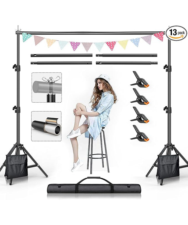 BEIYANG Backdrop Stand, 7.5 FT x 10 FT Adjustable Photography Background Support System Kit with Carrying Bag for Photo Video Studio