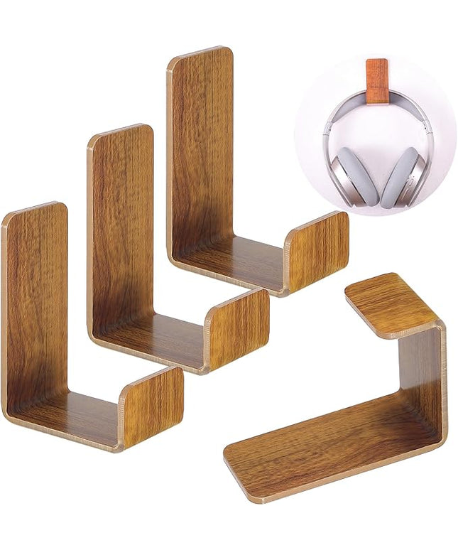 Weewooday 4 Pieces Headphone Hanger Holder Desk Adhesive Headphone Hook Wall Mount Headset Stand Acrylic Holder with Glues for General Purpose Game Earphone(Wood Grain Color)