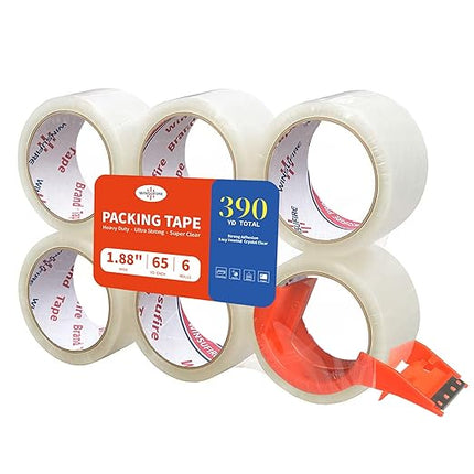 WINSUFIRE Heavy Duty Packing Tape for Shipping, Scotch Tape,Total 390Y, 1.88 inch x 65 Yards,6 Pack Clear Packing Tape, Scotch Packaging Tape with Dispenser