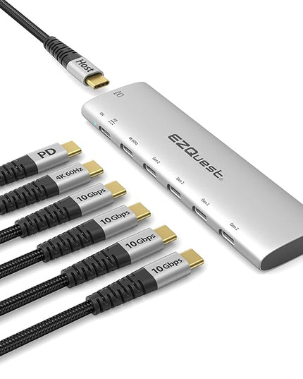 EZQuest USB-C Slim Gen 2 Hub Adapter 6-in-1 1 USB-C 4K/60Hz Video, 4 USB-C Gen 2 10Gbps, and 1 USB-C Power Delivery 3.0