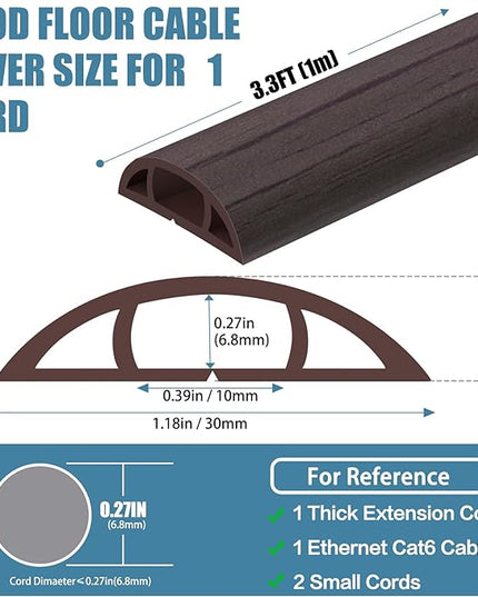 Floor Cord Covers for Wires 3.3FT Cable Hider Wire Cover Self Adhesive Cord Hider Floor for Offices, Homes, Workshops, Warehouses Cable Cavity 0.39" W x 0.27" H