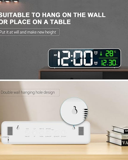 Hournor Digital Clock for Bedroom, Digital Wall Clock for Living Room Decor, Desk Table Clocks, Digital Clock Large Display, Bedroom Smart Alarm Clock for Office White Green