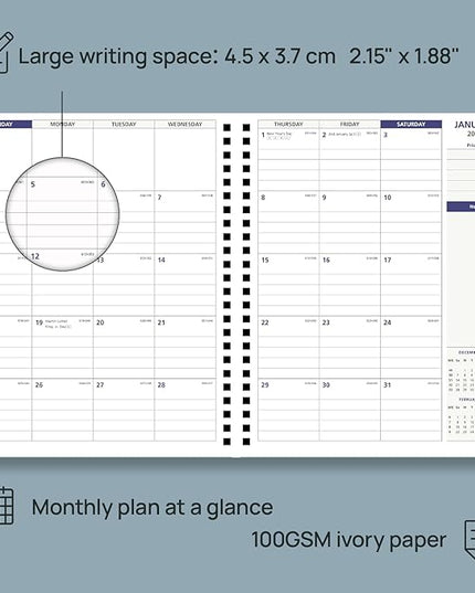 POPRUN 2026 Weekly Planner 30-Mintue (Medium 7'' x 8.5'') - From Jan 2026 to Dec 2026 - Two Pages Per Week Appointment Book with Monthly Tabs, Softcover, Inner Pocket, Pen Holder - Black