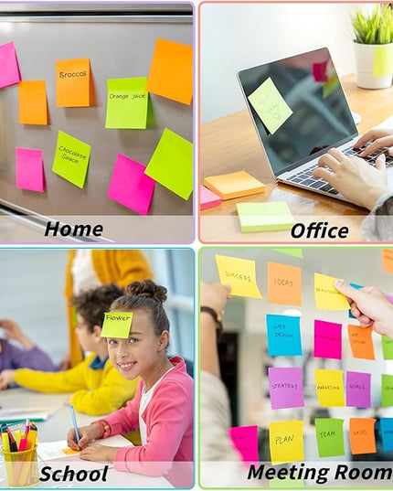 100 Pack Sticky Notes Bulk 3 x 3 in Self-Stick Note Pads Colorful Posted Note in 20 Colors Adhesive Paper Memo 50 Sheets/Pad Easy to Post for Office Home School Meetings Notebook Wall Door Window