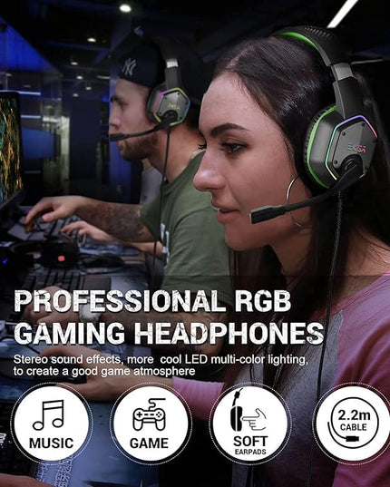 EKSA E1000 Gaming Headset, Computer Headphones with Noise Canceling Mic & RGB Light, Compatible with PC, PS4, PS5, Laptop