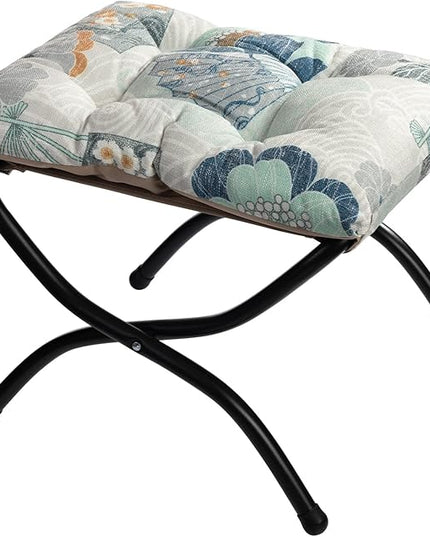 HollyHOME 15"(H) Folding Footrest Stool, Upholstered Small Foldable Ottoman, Accent Padded Sofa Foot Stool for Lazy Chair, Metal Frame Portable Foot Rest Ottoman for Living Room, Bedroom, Fan Print