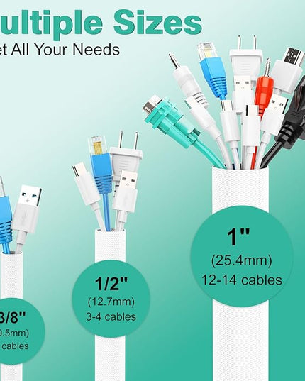 UOMTFAI Dog and Cat Cord Protector 25ft - 1/2inch, Flexible Cable Sleeve for Easy Cord Management, Protects Cables from Pets Chewing, Ideal for USB, Power, Audio and Video Cords - White