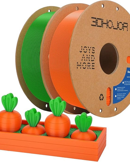3D Printing Filament Basic PLA Filament Bundle 1.75mm Cardboard Spool Dimensional Accuracy +/- 0.03 mm Fit Most 3D FDM Printer 1KG*2 spools-Green+Orange