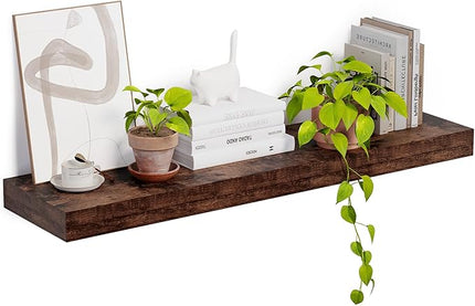Heimlove 12 Inch Deep Floating Shelves, 48 x 12 inches Long, Large Display & Storage Shelf, Rustic Wood Wall Shelves for Fireplace Mantel, Set of 1(Rustic Brown)