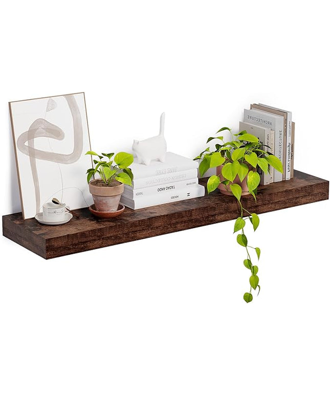 Heimlove 12 Inch Deep Floating Shelves, 48 x 12 inches Long, Large Display & Storage Shelf, Rustic Wood Wall Shelves for Fireplace Mantel, Set of 1(Rustic Brown)