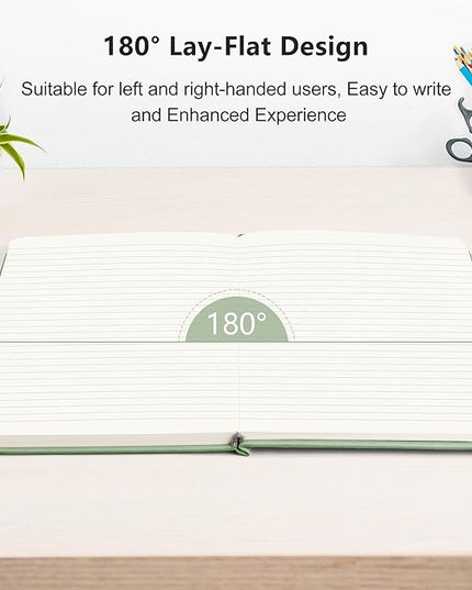 RETTACY Lined Journal Notebook, 192 Numbered Pages, A5 Medium Size (5.7'' x 8.3''), for Men & Women, Journaling, Writing, Work & Office, Leather Hardcover, 100 GSM Thick Paper (Light Green)