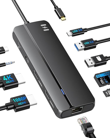 Selore Docking Station for MacBook Pro Air,10 in 1 Dual HDMI Adapter for Mac Pro Air,USB C Hub for MacBook Docking Station Dual Monitor with 2 HDMI,Ethernet,PD,USB C,2 USB A,SD/TF for M1 M2