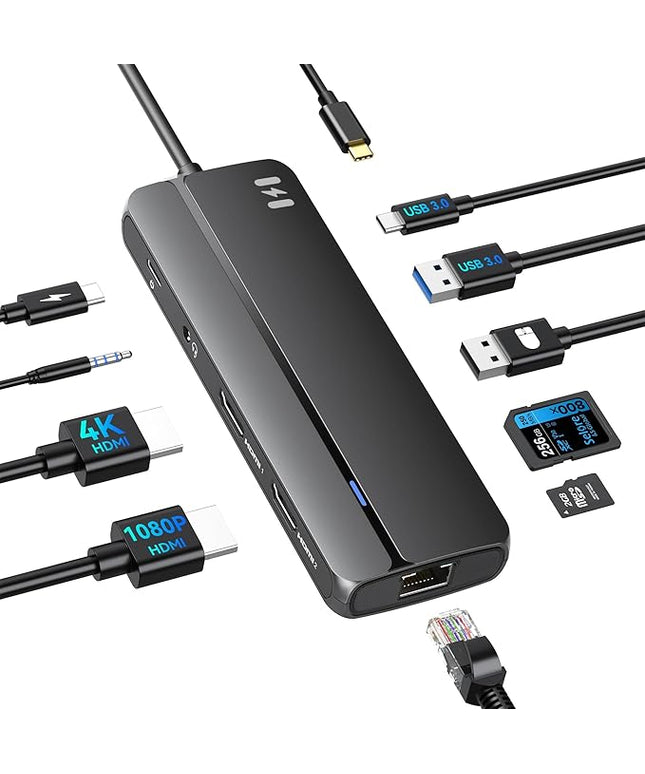 Selore Docking Station for MacBook Pro Air,10 in 1 Dual HDMI Adapter for Mac Pro Air,USB C Hub for MacBook Docking Station Dual Monitor with 2 HDMI,Ethernet,PD,USB C,2 USB A,SD/TF for M1 M2