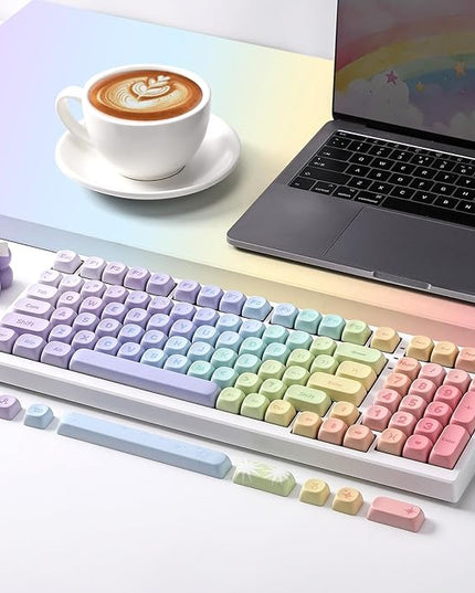 YUNZII 140 Keys MOA Keycaps, Dye-Sublimation PBT Custom Keycap Set for MOA Profile, Cute Rainbow Candy Keycap for MX Switches Mechanical Gaming Keyboard(Rainbow)