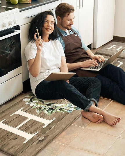 KIMODE Kitchen Mats Cushioned Anti Fatigue, Farmhouse Kitchen Rugs, Kitchen mats for Floor 2 Piece, Comfort Padded Kitchen Floor Mats for Sink, Laundry, Office, Desk Khaki 17"x59"+17"x29"