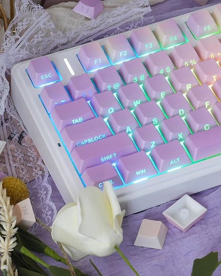 Sunzit PBT Keycaps - Taro Milk Tea Side Printed Keycap Set,133 Keys Shine Through Custom Key caps, Dye-Sublimation Cherry Profile Keycap for MX Switches Mechanical Keyboards