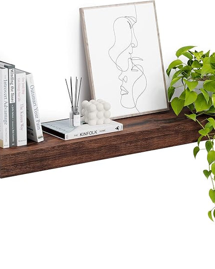 Heimlove 12" Deep Floating Shelves, 36 x 12 Inch Wall Mounted Long Floating Shelf with Invisible Brackets, for Home Decor, Bedroom, Kitchen, Living Room, Bathroom - 1 Pack, Rustic Brown