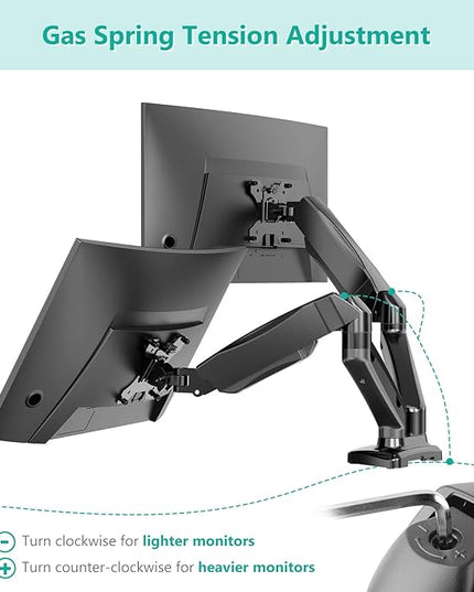 WALI Dual Monitor Stand for 17-32 inch Screens, Dual Monitor Arms for 2 Monitors Holds up to 19.8 lbs, Adjustable Gas Spring Dual Monitors Mount, VESA 75x75/100x100mm (GSMP002), Black