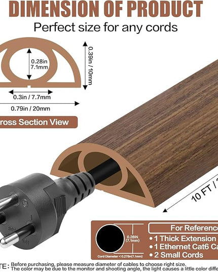 Floor Cord Cover Cable Cavity Self Adhesive Cord Hider Floor 10FT Floor Cable Management Power Cord Protector Floor Electric Cord Covers for Offices, Gym, Exhibitions (Misty Brown Wood, 0.78" x 10')