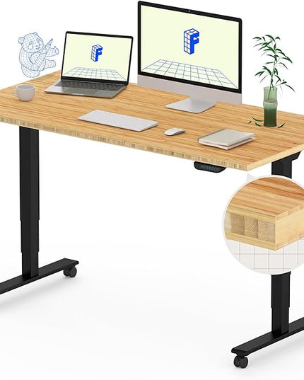 FLEXISPOT E6 MAX Bamboo Dual Motor 48x24 Inch 3-Stage Heavy Duty Standing Desk, 330lbs Weight Capacity, Height Adjustable Desk w/Cable Management & Wheels (Solid Bamboo Desktop + Black Frame)