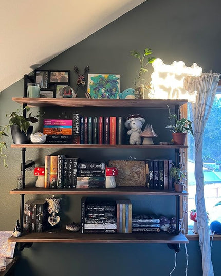 Floating Bookshelf Shelves Industrial Pipe Shelving Floating Pipe Shelf with Wood Planks 48 inch Industrial Wall Shelves Rustic Hanging Bookshelf Farmhouse Kitchen Shelving