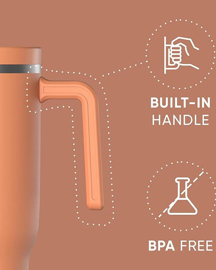 Hydrapeak Voyager 40 Oz Stainless Steel Tumbler with Handle, Insulated Water Bottle With Straw & Lid, Cupholder Friendly Reusable Travel Mug (Apricot Crush)