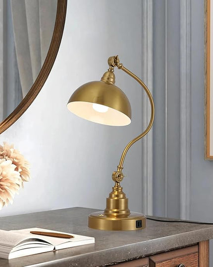 Vintage Brass Gold Desk Lamp Decorative Table Lamp for Home Office Living Room Bedroom Desk Light, Rustic Industrial Farmhouse Antique Library Study Desk Lamp E26 LED Bulb Included