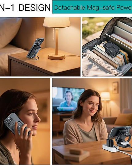 HUOTO 3 in 1 Foldable Magnetic Wireless for iPhone Charging Station,10000mAh Portable Charger Power Bank with Stand for MagSafe Battery Pack for iPhone 17/16/15/14/13/12 Series/Apple Watch/Air pods