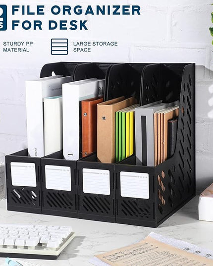 Glenmal 12 Pack Magazine Organizers Binder Organizer for Desk Plastic Vertical File Holder Magazine Racks Desk Accessories for Office, Home, or School (Black)