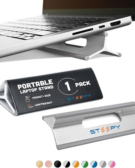 Steepy Laptop Stand for Desk - 3 Heights Computer Riser for Laptop - Adjustable Desk Laptop Stand - Computer Stand for Laptop Compatible with Air, Pro, HP, Dell, Smartphones, Tablets up to 15“ (Gray)