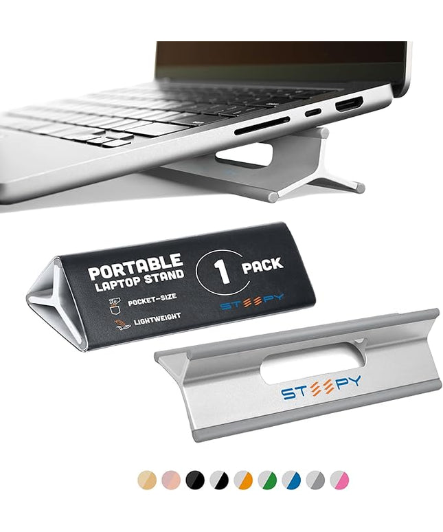 Steepy Laptop Stand for Desk - 3 Heights Computer Riser for Laptop - Adjustable Desk Laptop Stand - Computer Stand for Laptop Compatible with Air, Pro, HP, Dell, Smartphones, Tablets up to 15“ (Gray)
