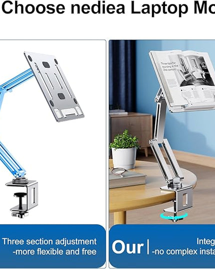 Laptop Mount for Desk, Tablet Arm Mount with 360° Rotating, Aluminum Laptop Tray Adjustable, Foldable Computer Stand/Holder, Fit for 11-17 Inch Laptops (Silver)