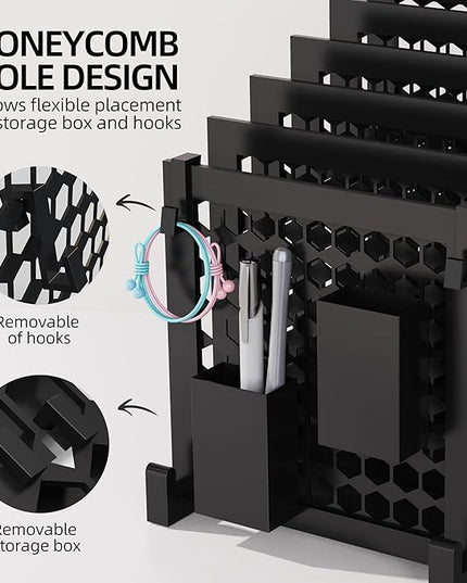 File Organizer for Desk with Storage Box & Hook, Inclined Desk File Organizer with 5-Section Vertical File Holder suitable for Home Office Document Organization（Black）