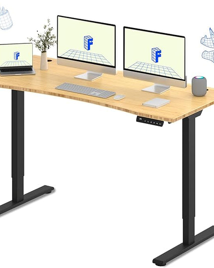 FLEXISPOT E3 Bamboo Dual Motor 72 x 30 Electric Standing Desk Sit Stand Up Desk, Holds 220 lbs, Adjustable Height w/Memory Presets, Solid Bamboo Curved Desktop & Black Frame, Ships in 2 Boxes