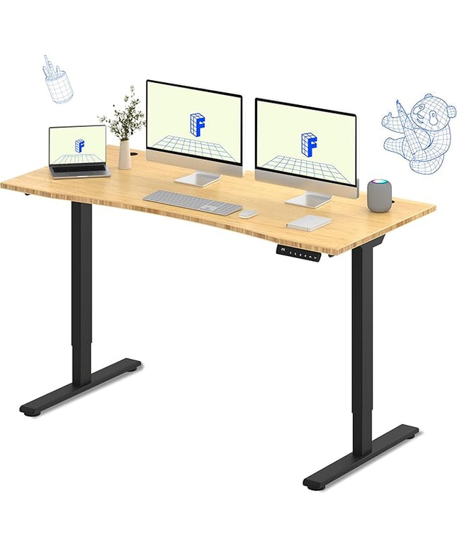 FLEXISPOT E3 Bamboo Dual Motor 72 x 30 Electric Standing Desk Sit Stand Up Desk, Holds 220 lbs, Adjustable Height w/Memory Presets, Solid Bamboo Curved Desktop & Black Frame, Ships in 2 Boxes