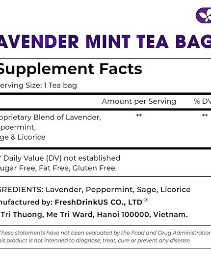 FreshDrinkUS, Premium 135 Tea Bags Lavender Mint Tea, 100% Natural, Blend of Lavender, Peppermint, Sage and Licorice. Made with Natural Material Tea Bags. No Sugar, No Caffeine, Vegan.