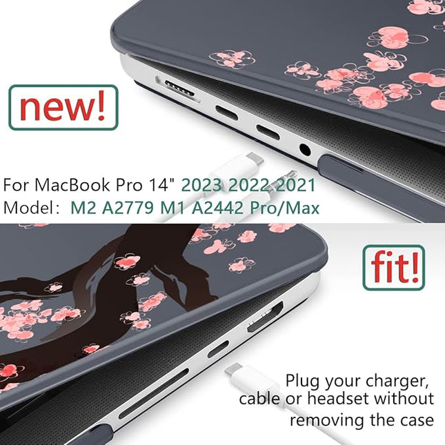 DONGKE Case for M5 MacBook Pro 14 inch 2025 2024-2021 M4 M3 M2 M1, Plastic Hard Shell Cover Compatible with A3434 A3112 A3401 A3185 A2992 A2779 A2442, Retina XDR Display & Touch ID, Cherry Blossoms