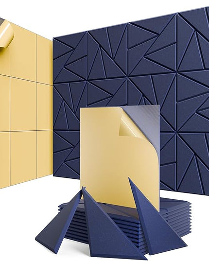 12 Pack Acoustic Panels with Self-Adhesive, 12"X 12"X 0.4"Sound Proof Foam Panels, Sound Panels High Density, Soundproof Wall Panels for Home Studio Office-Dark Blue