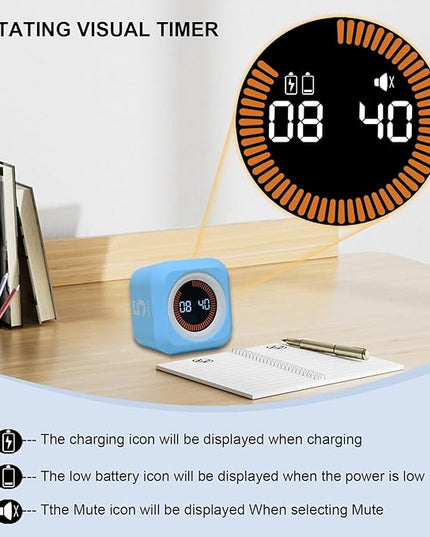 FCXJTU Rotating Cube Pomodoro Visual Timer 5, 25, 10 50 Minutes Preset, Rechargeable Desk Productivity Flip Custom Countdown Timer w/Silicone Cover, Silent Mode for ADHD Study, Work, School(Orange)