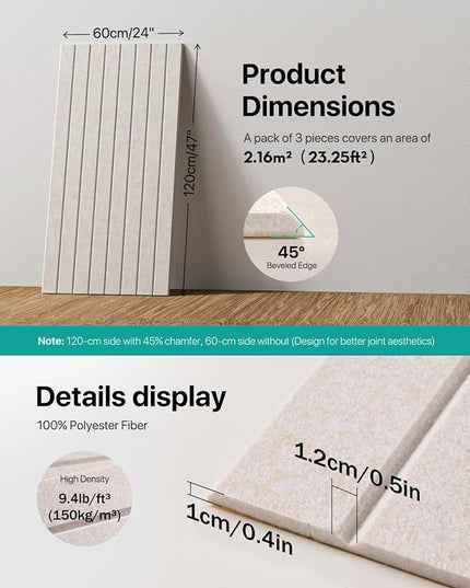 Soundproof Wall Panels Self-Adhesive, 3 Pack Large Acoustic Panels 47.2"x23.6"x0.35" High Density Sound Proof Panels for Walls, Noise Absorbing for Home Studio, Office, Game Room