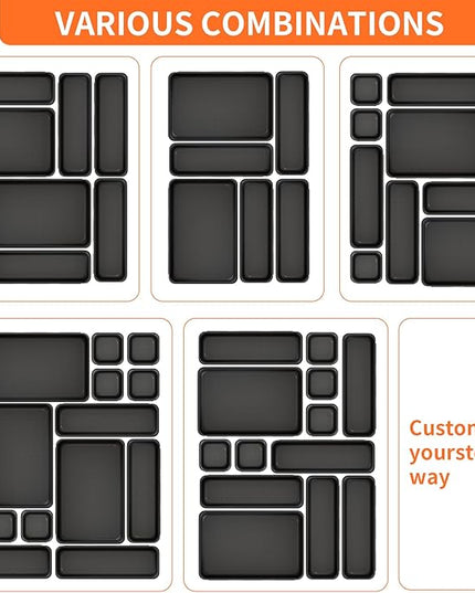 Giklux 45 Pack Desk Drawer Organizer Tray, 3 Sizes Plastic Drawers Organizer Storage for Kitchen, Bathroom, Office, Vanity, Makeup, Utensils, Junk Drawer Organizer Bins, Gadget Trays for Organizing.