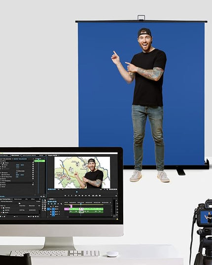 KHOMO Gear 62-Inch Blue Screen Backdrop – Collapsible & Portable Chromakey Background for Streaming, Video Calls, Photography, Zoom & Gaming – Wrinkle-Resistant, High-Density Fabric, Easy Setup