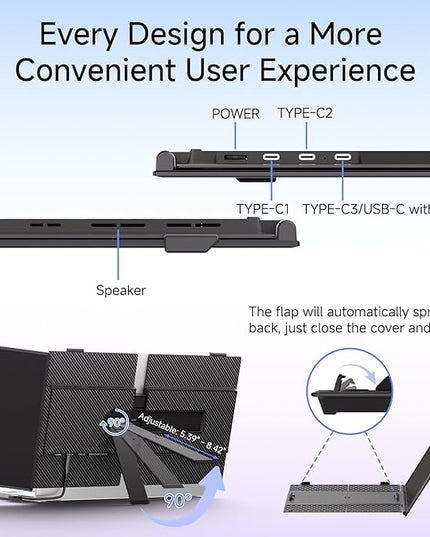 ROYY 14" Laptop Screen Extender, 0.19" Ultra-Thin Portable Monitor, FHD 1080P Dual Screen for 13-17" Laptops, Plug & Play USB-C/HDMI, Travel Monitor Compatible with Windows, Mac, Android, Switch, PS5